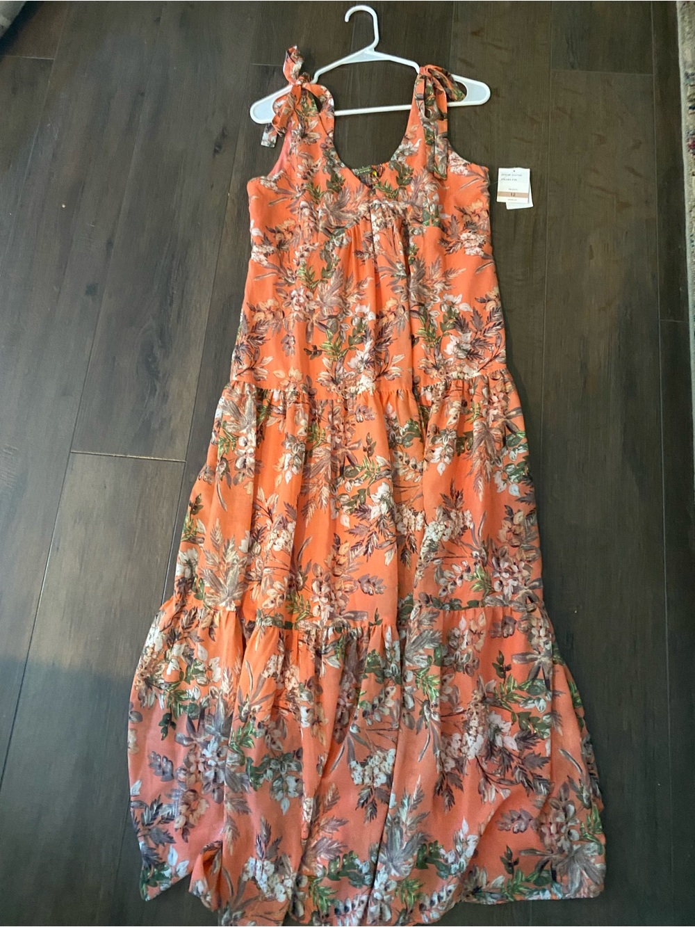 Floral Not Adjustable Tie-Shoulder Maxi Dress in Coral NWT